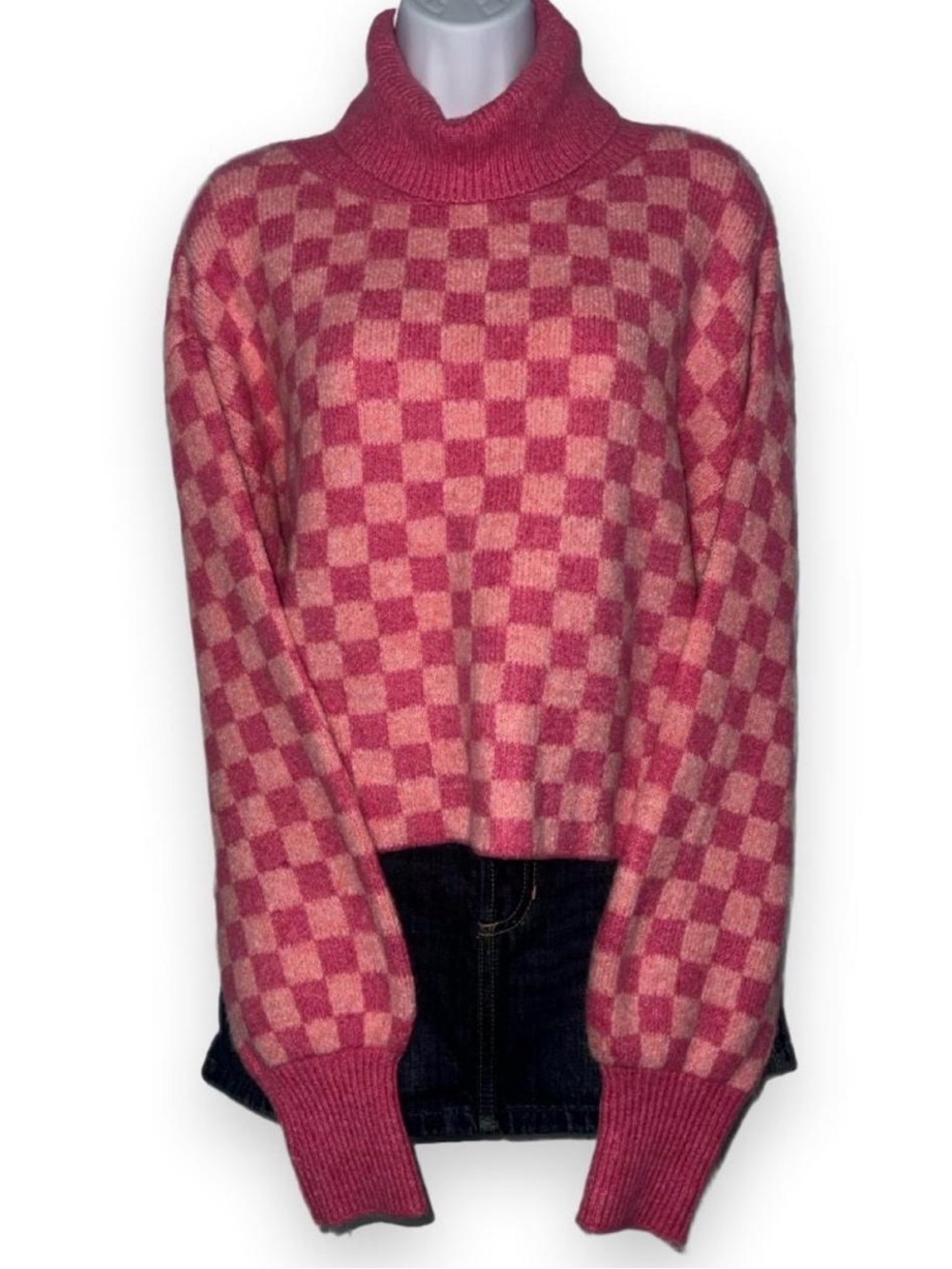 Pink Lily Pink Checkered Turtleneck Sweater